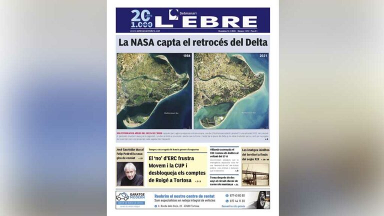 La regressió del Delta via satèl·lit, a la portada de l’edició en paper  del Setmanari L’EBRE
