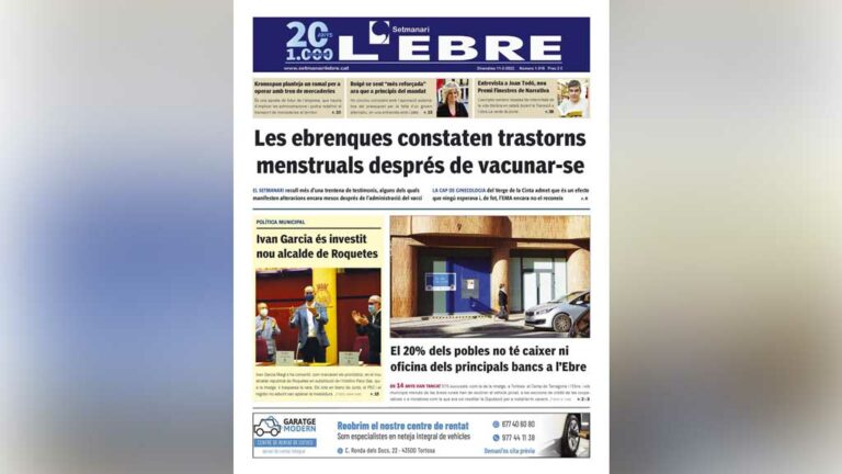 Els efectes de la vacuna en el cicle menstrual de les dones, a la portada de l’edició en paper del Setmanari L’EBRE